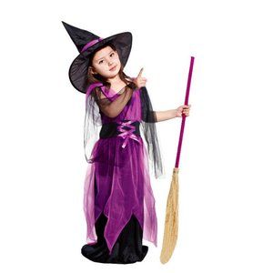 Purple and Black Long Witch Dress - Beautiful Little Witch Costume